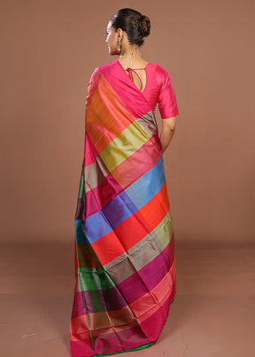 Pink Printed Pure Silk Saree Without Blouse Piece