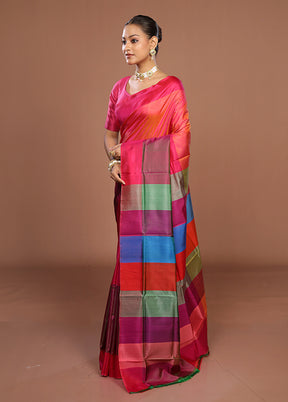 Pink Printed Pure Silk Saree Without Blouse Piece
