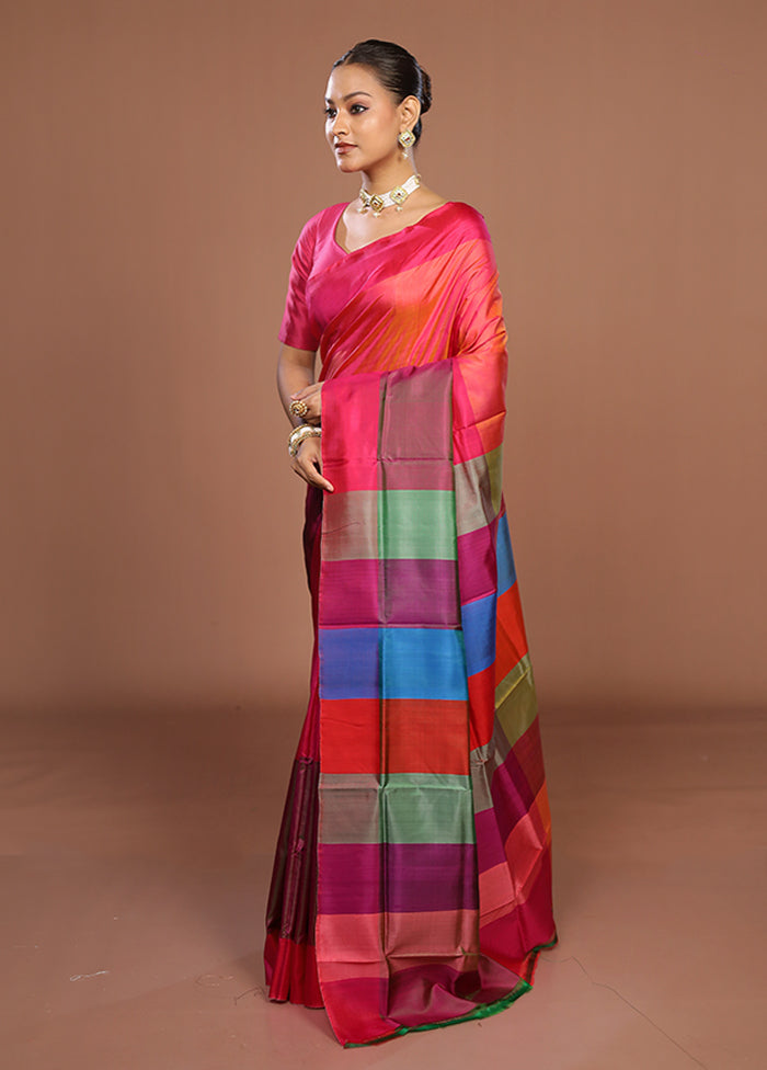 Pink Printed Pure Silk Saree Without Blouse Piece
