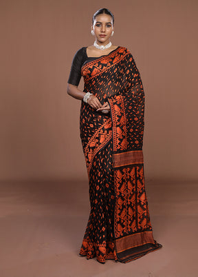 Black Jamdani Cotton Saree Without Blouse Piece