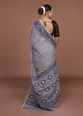 Grey Jamdani Cotton Saree Without Blouse Piece