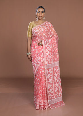 Pink Jamdani Cotton Saree Without Blouse Piece