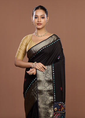 Black Tussar Silk Saree With Blouse Piece