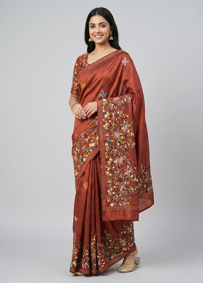 Maroon Tussar Silk Saree With Blouse Piece