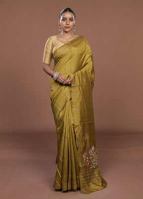 Yellow Tussar Silk Saree With Blouse Piece