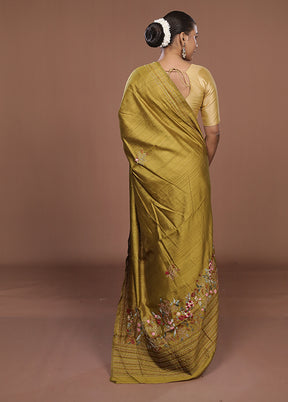 Yellow Tussar Silk Saree With Blouse Piece