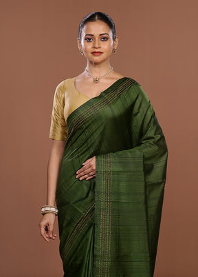 Green Tussar Silk Saree With Blouse Piece