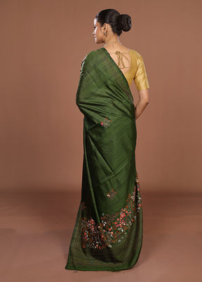 Green Tussar Silk Saree With Blouse Piece