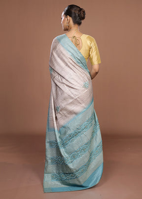 Grey Tussar Silk Saree With Blouse Piece