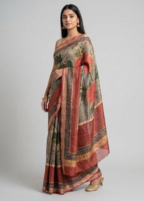 Multicolor Tussar Silk Saree With Blouse Piece