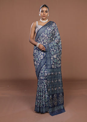 Blue Cotton Saree With Blouse Piece