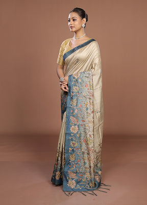 Cream Tussar Silk Saree With Blouse Piece