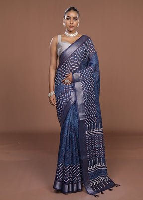 Blue Cotton Saree With Blouse Piece