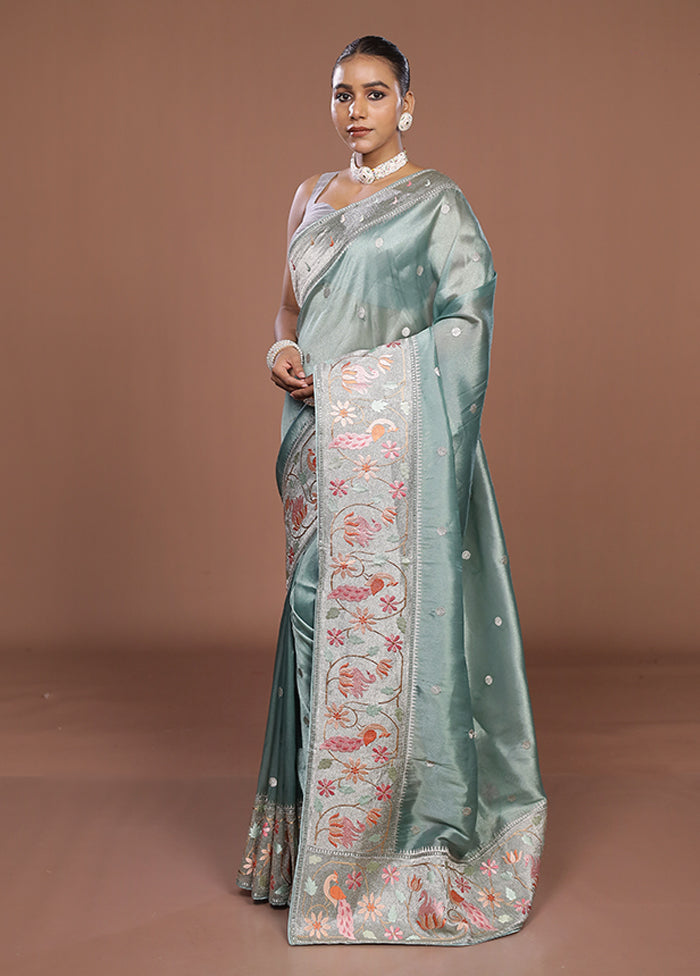 Green Organza Saree With Blouse Piece