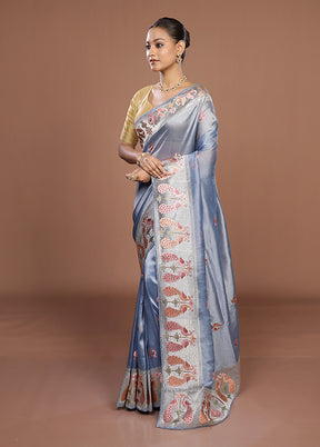 Blue Organza Saree With Blouse Piece