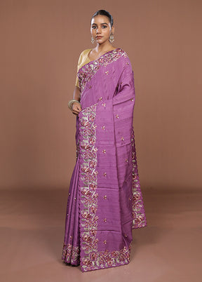 Purple Tussar Silk Saree With Blouse Piece