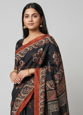 Grey Printed Silk Saree Without Blouse Piece