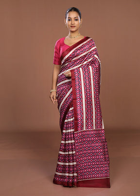 Maroon Printed Pure Silk Saree Without Blouse Piece
