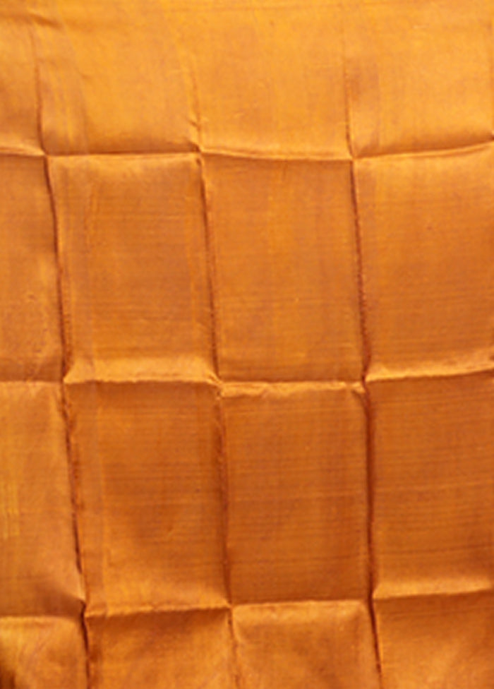 Yellow Printed Silk Saree Without Blouse Piece