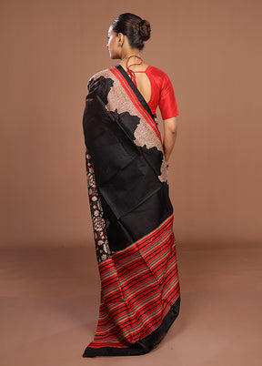 Black Printed Pure Silk Saree Without Blouse Piece