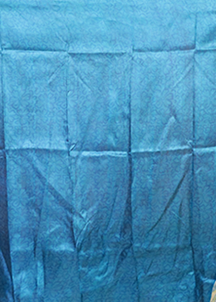 Blue Printed Silk Saree Without Blouse Piece