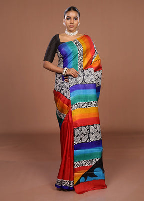 Red Printed Silk Saree Without Blouse Piece