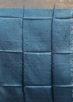 Blue Tussar Silk Saree With Blouse Piece
