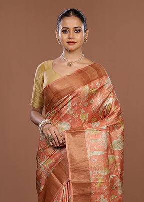 Pink Tussar Silk Saree With Blouse Piece