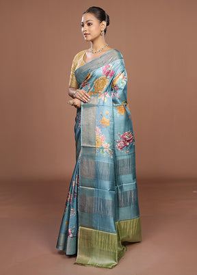 Blue Tussar Silk Saree With Blouse Piece