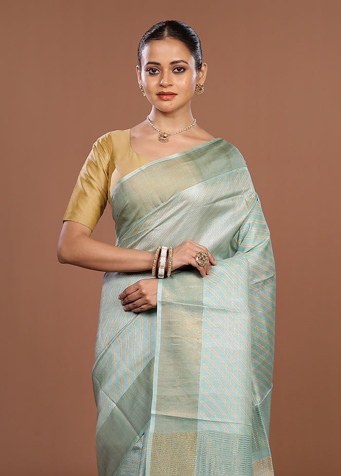 Blue Tussar Silk Saree With Blouse Piece