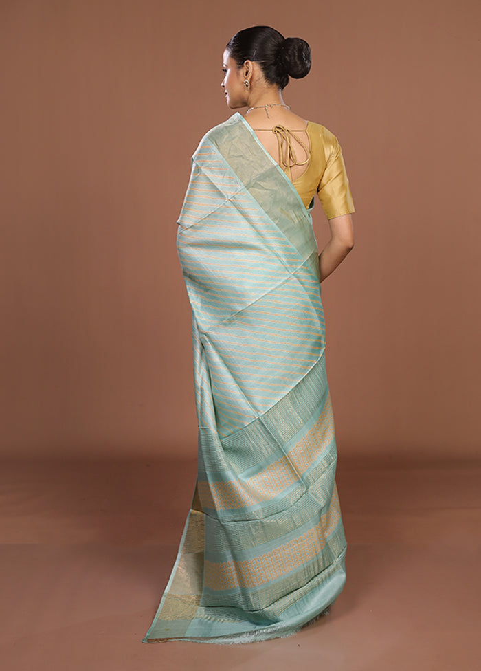 Blue Tussar Silk Saree With Blouse Piece