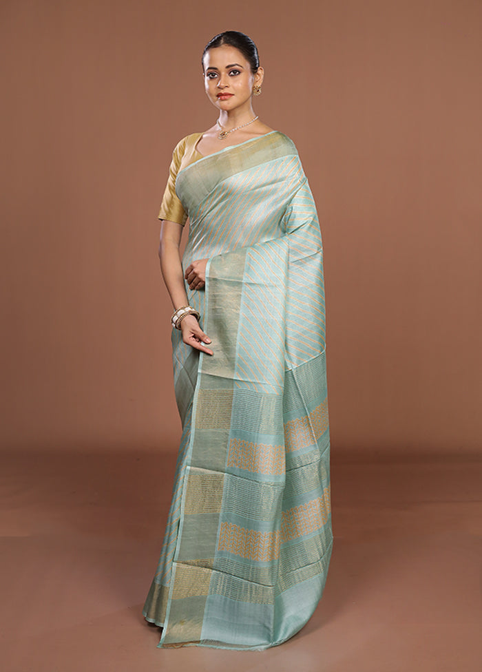 Blue Tussar Silk Saree With Blouse Piece