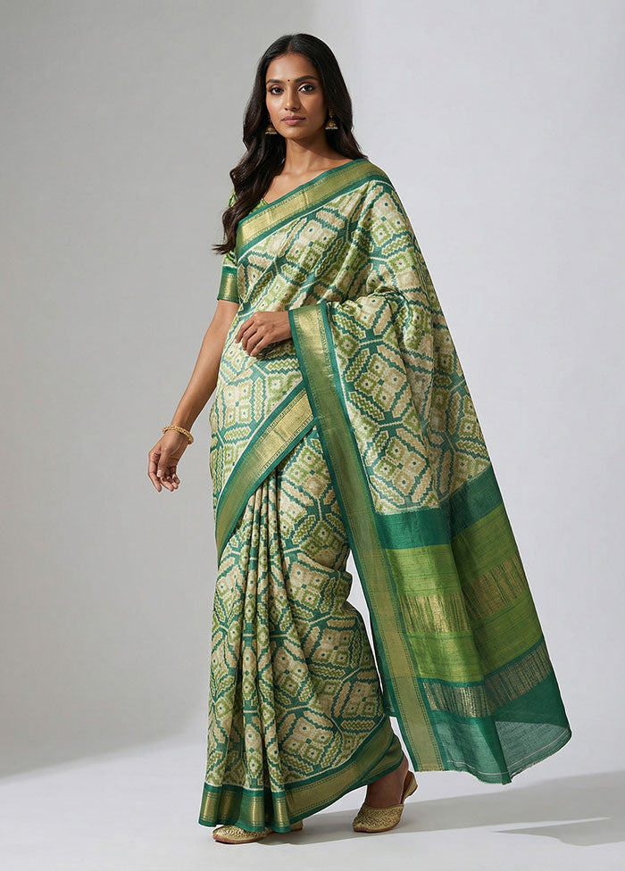 Green Tussar Silk Saree With Blouse Piece