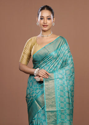 Green Tussar Silk Saree With Blouse Piece
