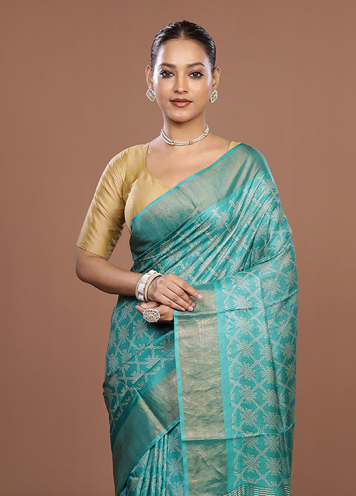 Green Tussar Silk Saree With Blouse Piece