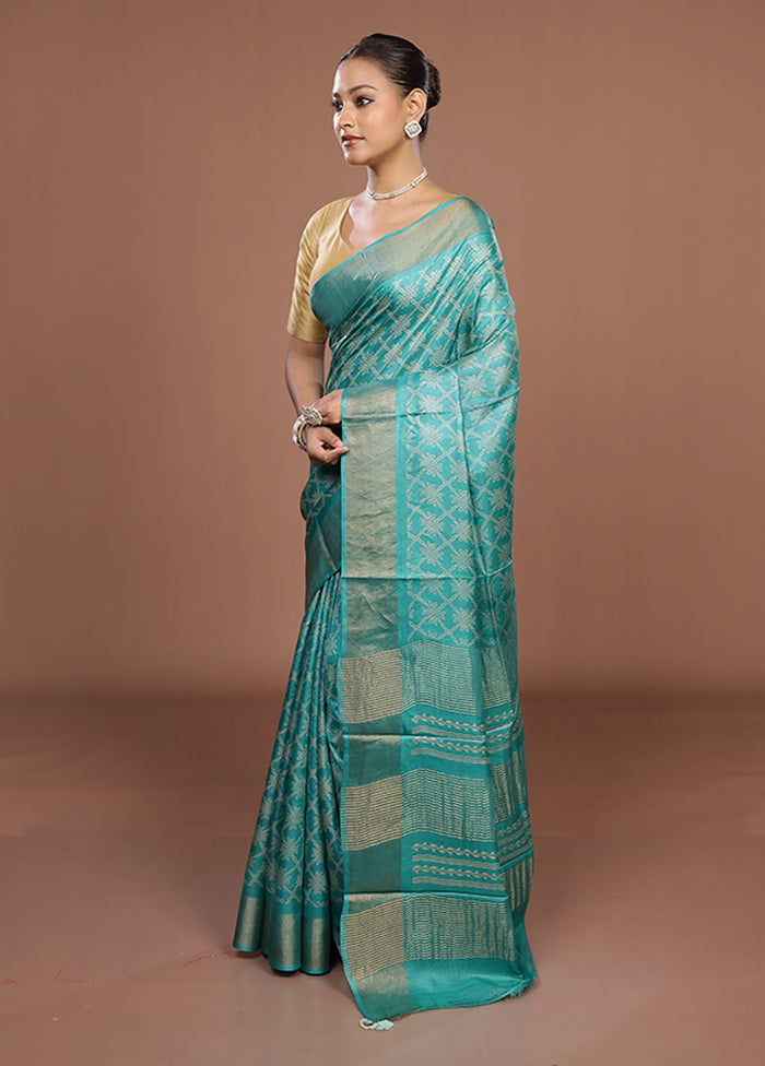 Green Tussar Silk Saree With Blouse Piece