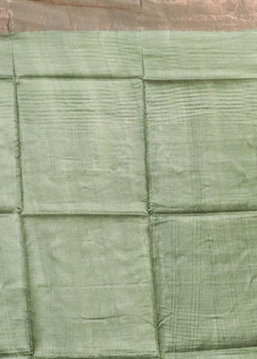 Green Handloom Tussar Pure Silk Saree With Blouse Piece