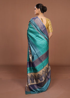 Cream Handloom Tussar Pure Silk Saree With Blouse Piece