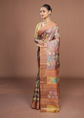 Brown Handloom Tussar Pure Silk Saree With Blouse Piece