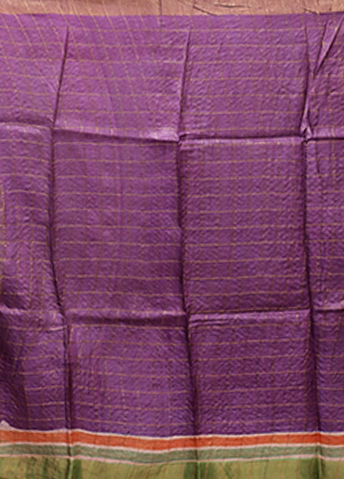 Purple Handloom Tussar Pure Silk Saree With Blouse Piece