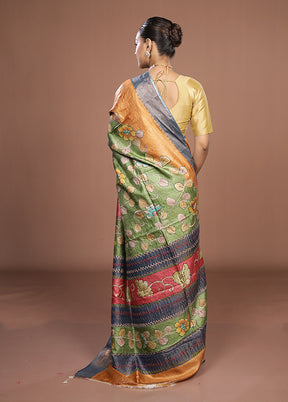 Multicolor Handloom Tussar Pure Silk Saree With Blouse Piece