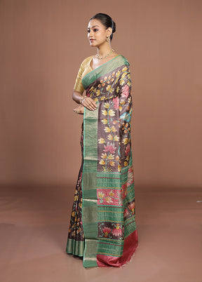 Brown Handloom Tussar Pure Silk Saree With Blouse Piece