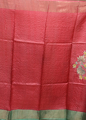 Brown Handloom Tussar Pure Silk Saree With Blouse Piece