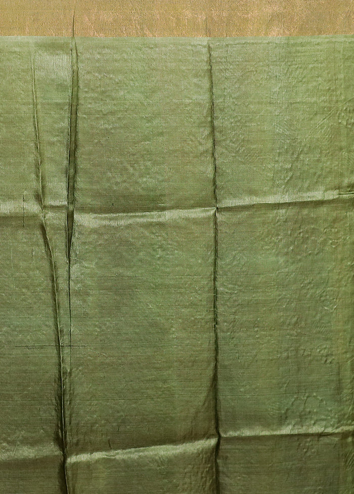 Blue Handloom Tussar Pure Silk Saree With Blouse Piece