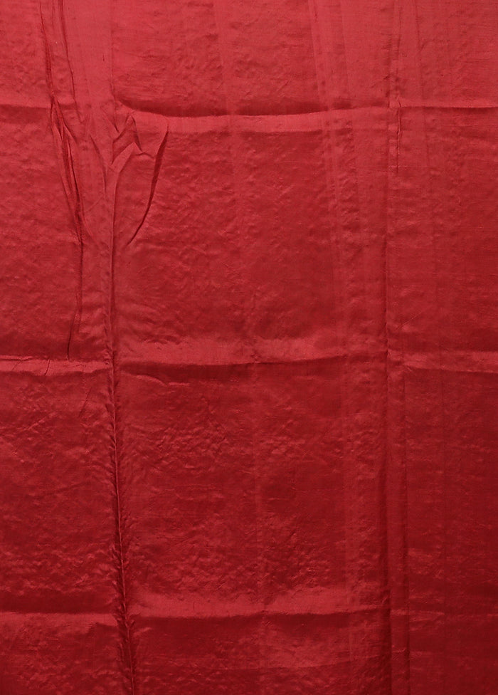 Maroon Handloom Tussar Pure Silk Saree With Blouse Piece