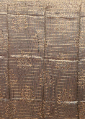 Grey Handloom Tussar Pure Silk Saree With Blouse Piece