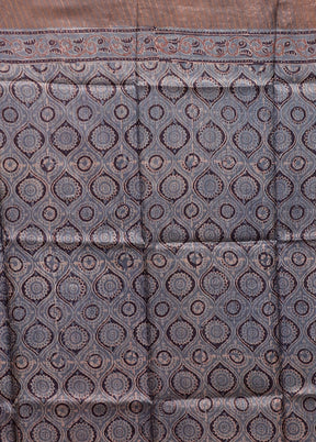 Grey Handloom Tussar Pure Silk Saree With Blouse Piece