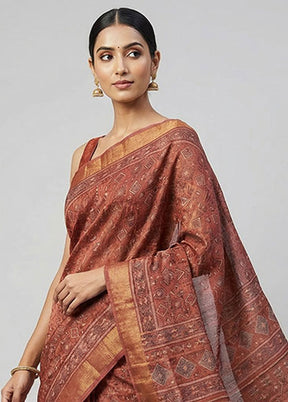 Pink Handloom Tussar Pure Silk Saree With Blouse Piece