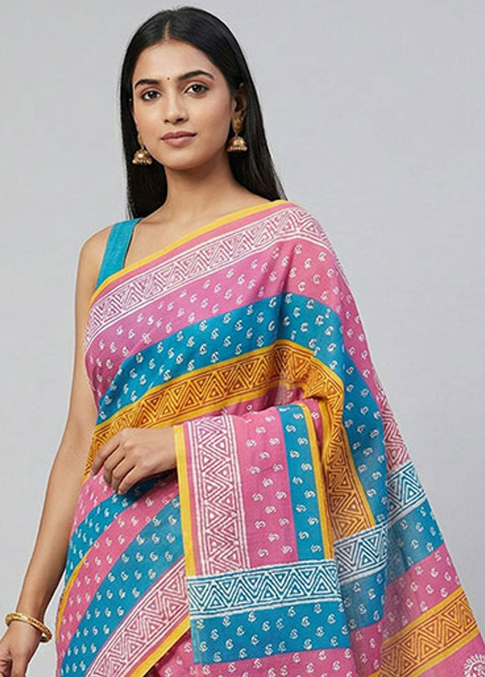 Pink Printed Silk Saree Without Blouse Piece