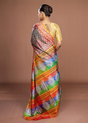Red Printed Pure Silk Saree Without Blouse Piece